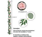 1 Pack 6.6FT Eucalyptus Garland with Artificial Silk Rose Flower Vine for Wedding Arch, Table, Party, Backdrop and Bedroom Decor