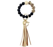Silicone Keychain For Keys Tassel Wooden Beads Wrist Keyrings Bracelet Women Men Keychains House Car Keys Keychain with Leather Tassel KeyRing