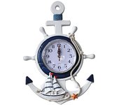 Reloj de ancla con tema de mar y playa, rueda náutica, timón, decoración colgante de pared