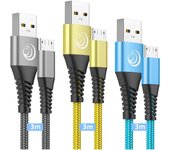 Cable USB de 3 M, paquete de 3, cable de carga de Nailon para Android, cable microcargador para Samsung Galaxy S7