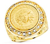 Inmaculada Romero Sello Oro 18k Hombre 21mm Medusa Detalle Greca Circonitas