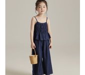 Bear Leader Summer Girls Sets Solid Color Sling Tops and Wide Leg Pants 2 Pieces Clothes Sets Baby Gril's Casual Costumes