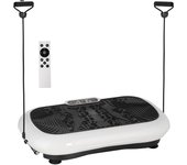 HOMCOM Plataforma vibratoria con 2 bandas fitness 99 niveles de vibración Capacidad de carga 120 kg Placa vibratoria equipo de fitness para entrenamiento de cuerpo completo en casa con pantalla LCD 200W 73 x 40 x 13cm blanco + negro
