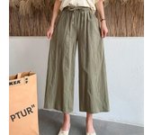 Spring Summer Women Wide Leg Cotton Pants Casual loose ealstic waist wide leg Calf-Length Pants for Female Trousers