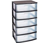 Tradineur - Cajonera de organización Nilo - Ideal para el hogar o el trabajo - Fabricación en plástico - 5 Cajones translucidos - 100,5 x 56 x 40 cm - Color Negro