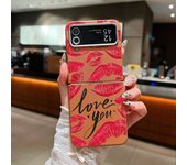 Red Lips Print Folding Phone Case For Samsung Galaxy Z Flip 6 5 4 3 Leather Texture TPU Cover For Samsung Z Flip6 Flip5 Flip4 5G