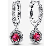 Pandora Pendientes de Ano en Plata de Lei Redonda Roja Abrazo Brillante 292379C01,Incluye Caja Original