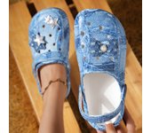 Women's cowboy bow star pattern clogs, lightweight two-way garden clogs, non-slip summer beach slides, women's garden shoes