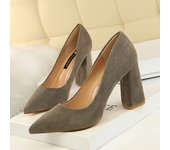 Women 8.5cm High Heels Elegant Pumps Lady Wedding Block Heels Scarpins Flock Suede Red Brown Nightclub Event Party Office Shoes