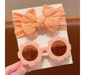 2 Pcs/Set New Children Colors Soft Bowknot Wide Hairbands Fashion Square Edged Sunflower Sunglasses Set Kids Hair Accessories