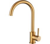 Grifo Cocina Dorado 360 ° Mississippi - Grifo monomando con tecnología PVD Gold-Alta presión y Ahorro de Agua-Instalación fácil-Latón y Maple inoxidable