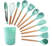 Set De Utensilios De Cocina Ecológicos De Silicona 12PCS Con Manos De Madera Antiadherentes Para Revolver Huevos Y Otras Tareas De Cocina