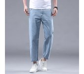 New Summer 95% Cotton Straight Thin Jeans for Men Classic Style Stretch Soft Fabric Light Blue Denim Ankle-Length Pants Male