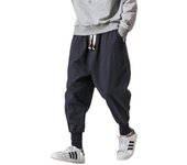Pantalones Harem De Algodón Y Lino Para Hombre Con Cintura Elástica Estilo Casual Pantalones Drop-Crotch Baggy Callejeros Para Todos Los Días