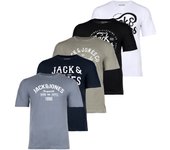 JACK&JONES Camiseta hombre, pack de 5 - JJLEOGRA TEE CREW NECK, manga corta, cuello redondo, algodón, logo estampado JJLEOGRA TEE CREW NECK 5PK
