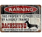 Decorative Metal Tin Sign Vintage Caution Restricted Area Dachshund 24 Hour Monitoring Warning Decorative Metal Plate