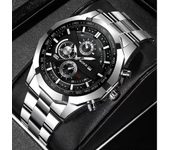 Business Fashion Three-Eye Mixed Scale Dial Quartz Steel Strap Watch