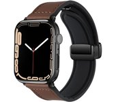 Magnetic strap for Apple watch ultra 2 band 49mm 44mm 40mm 45mm 41mm Genuine Leather+silicone bracelet iWatch series 9 8 7 6 se