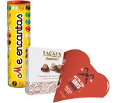 Set San Valentín - Megatubo Lacasitos 1,5 Kg "Te Quiero" + Bombones Corazón Mr. Wonderful (Color y Frase) - Romántico y Dulce - Marca Lacasa S.A. - Box de Chocolates Decorativo para Regalo