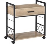 HOMCOM Mesa Auxiliar, Carro de Servicio con Ruedas, Carro de Cocina, Mesa de Centro con Cajón, Estante, Aparador, Móvil, Aglomerado 60 x 30 x 65 cm