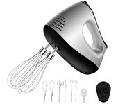 Batidora de mano eléctrica de 200W con 5 velocidades y función turbina, viene con 2 batidores, 2 ganchos, 2 varillas, separador de huevos y soporte.