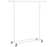 SONGMICS Burro Ropa con Ruedas, Perchero Burro Extensible con Carga Pesada, Capacidad de Carga Máx. de 90 kg, Fácil de Montar, Portátil, Blanco Clásico/Negro/Plata