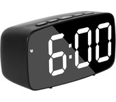 Smart Digital Alarm Clock Bedside,White LED Travel USB Desk Clock with 12/24H Date Temperature Snooze for Bedroom,Black