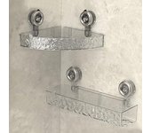 Estantes de ducha de acrílico transparente, estante de almacenamiento con ventosa, estante de esquina con ondas de agua glaciar, estante de almacenamiento para accesorios de baño (2 piezas de triángulo blanco)