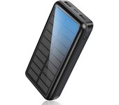 Powerbank Solar 30000 Mah, Cargador solar portátil de 30000 mAh, 2 Puertos USB, Panel de alta velocidad, Batería externa, Bench de Energía Solar portátil para iPhone, Android, para Xiaomi, Samsung, OPPO, Realme, Huawei y otros Modelos. Color Negro