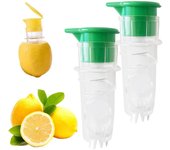 Exprimidor de limón mini, exprimidor manual de limón con tapa de rosca y filtro incorporado, exprimidor de cítricos de naranja, exprimidor de lima para cócteles y bebidas (2 unidades)