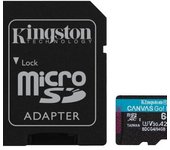 Kingston Technology Tarjeta microSDXC Canvas Go Plus Gen4 de 64 GB, 200 MB/s, A2 U3 V30 y adaptador