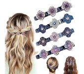 Pinzas para el cabello trenzadas - Pinzas para el cabello trenzadas con piedras de cristal brillantes, pinzas para el cabello trenzadas para mujeres, pinzas para el cabello trenzadas con piedras de cristal para peinar el cabello grueso y fino (4 piezas/b)