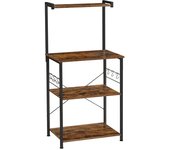 Aparador de cocina estilo industrial, organizador multifuncional con estante de 3 niveles, 6 ganchos en s para microondas, tostadora, tarros de especias, ollas y sartenes, solución de almacenamiento óptima