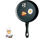 Funda para teléfono con sartén, divertida funda para teléfono con sartén para huevos fritos, funda para teléfono con sartén para iPhone 16/15/14/13/12 Pro Max (16), color negro