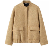 Women's Sequined Bomber Jacket Fall New Round Neck Long Sleeve Pocket Stretch Hem Sequins Jacket Coat Female Chic Outerwear