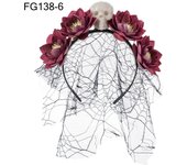 Halloween Rose Flower Headband Mexican Rose Flower Crown Headband Headpiece with Black Veil, Party Costume Cosplay Headwear