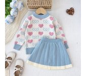 Fashionable New Children's Clothing Winter 3-7 Year Old Girls' Pink Clothes Love Printed Top+pleated Skirt Two-piece Sets