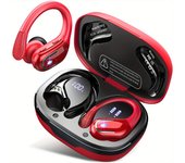 Nuevos Auriculares Inalámbricos para Deportes, Auriculares Inalámbricos con Ganchos para las Orejas Sonido de Graves Puros, Auriculares Over Ear con Pantalla Dual-LED, Auriculares con Micrófono Incorporado, Cascos con Cancelación de Ruido (Rojo)