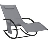 vidaXL Tumbona mecedora de acero y textileno Negro, Gris, Crema Sillas de Exterior Ideal para jardín, playa, piscina, terraza Tumbona Piscina Tumbonas Playa Tumbonas Jardín Exterior