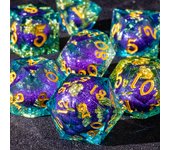 7PCS Sharp Resin Dice Set Liquid Core Dice & Sharp Edge Role Playing Games Dice,Gold foil resin dice