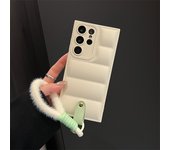 For Samsung Galaxy S22 S23 Ultra Phone Case Down Jacket Leather Buckle Plush Hanging Rope  Shockproof Cover for Galaxy S24 Plus