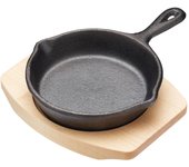 Artesa Sartén en Miniatura de Hierro Fundido con Tabla de Madera para Servir, Circular, Negro