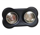 Hot selling silicone non-slip double layer pet dog bowl durable stainless steel water food feeder pet feeding and drinking bowl
