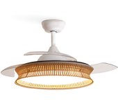 CREATE - Ventilador de Techo con Luz Silencioso 40W  Ø107 cm - Acabados en Mimbre - WIND CLEAR RATTAN