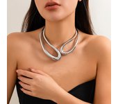 Exaggerated Geometric Twisted Double Layer Chokers Necklace for Women Punk Luxury Heavy Metal Torques Collar Chain Party Jewelry