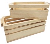 Tradineur - Set de 2 cajas de madera con asas, recipientes multiusos rectangulares, almacenaje de herramientas, accesorios de pintura, decoración, 31,2 x 15,2 x 12 cm y 26,2 x 12,2 x 9 cm