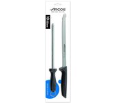 ARCOS Niza - Set Cuchillo Jamonero (230 mm) + Chaira (200 mm) - Hoja de Acero Inoxidable Nitrum® - Mango Negro de Polipropileno (PP)