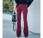 Uniquely Designed Ladies Solid Color Slim Fit Micro Flared Pants Elastic Waist Casual Pants Corduroy