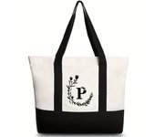 Black wheat ear gradient black letter printed canvas beach bag, fashionable and trendy handbag, canvas shopping bag