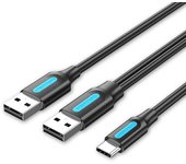 Vention cable usb-c a 2xusb-a 2.0 3a - 1m - color negro
